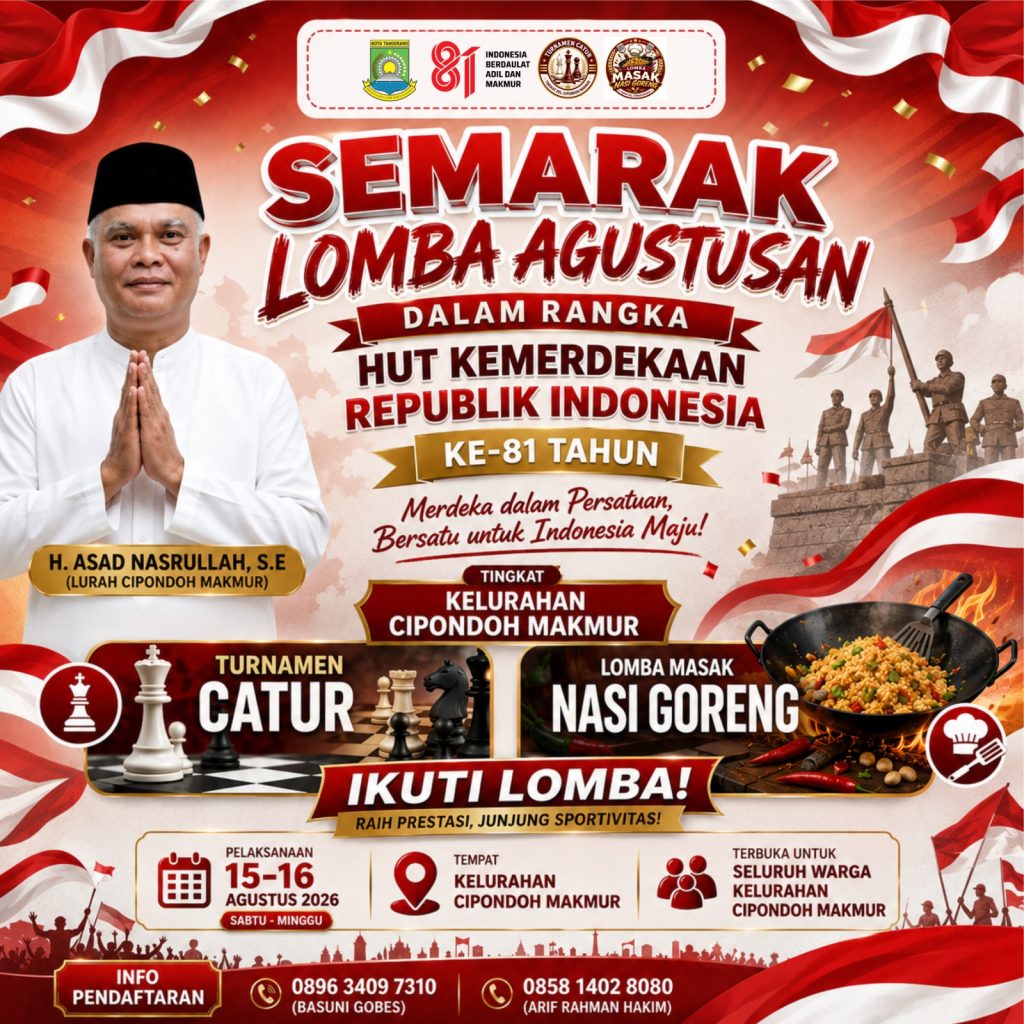 Meriahkan HUT ke-81 RI, Cipondoh Makmur Siapkan Turnamen Catur dan Lomba Nasi Goreng