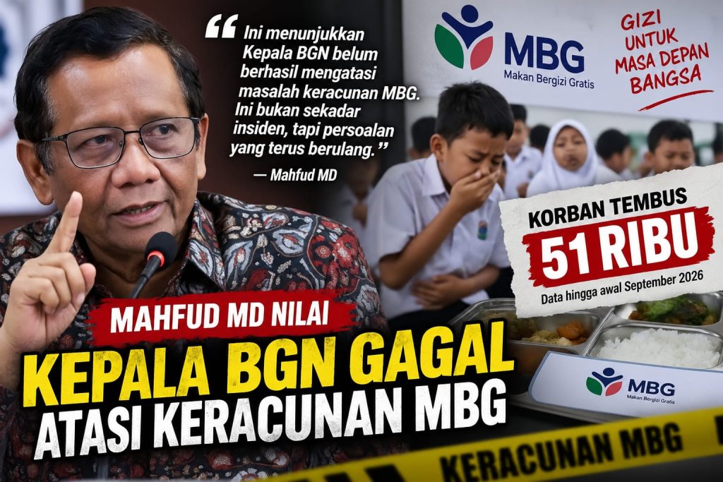Korban Keracunan MBG Tembus 51 Ribu, Mahfud MD Kritik Kinerja Kepala BGN